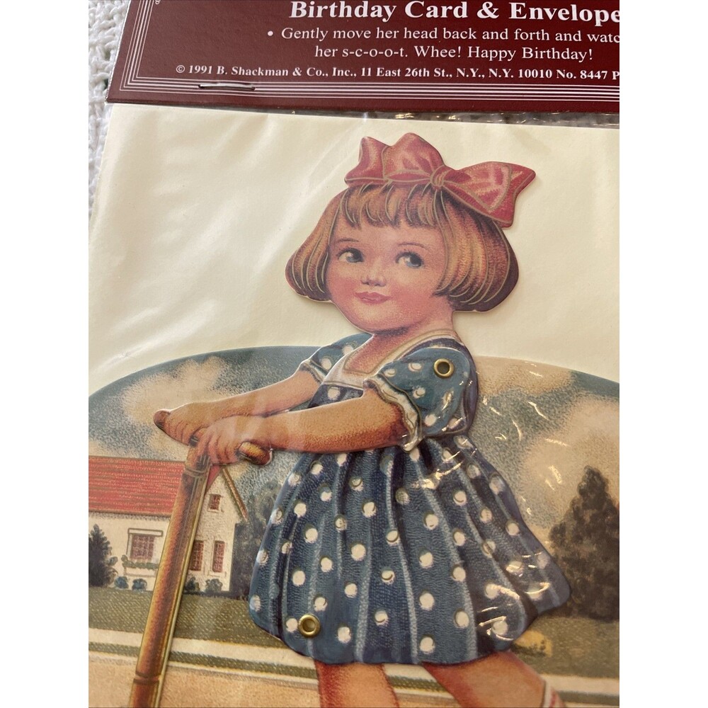 Vintage Birthday Card Scooter Girl Articulated Moving Ephemera With Envelope - Picture 3 of 6